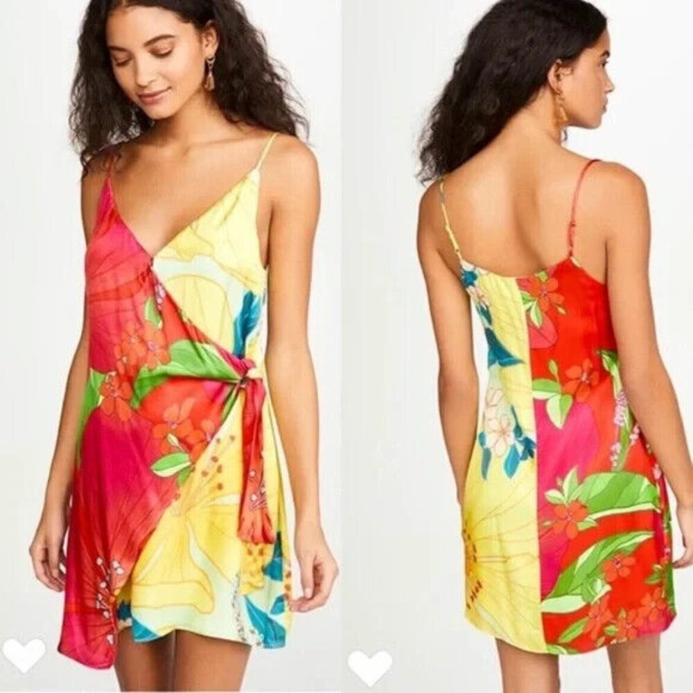 FARM Rio Tropical Floral Mini Dress in Red, Yellow, Green